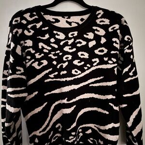 Black and Cream Animal Print Crewneck Sweater